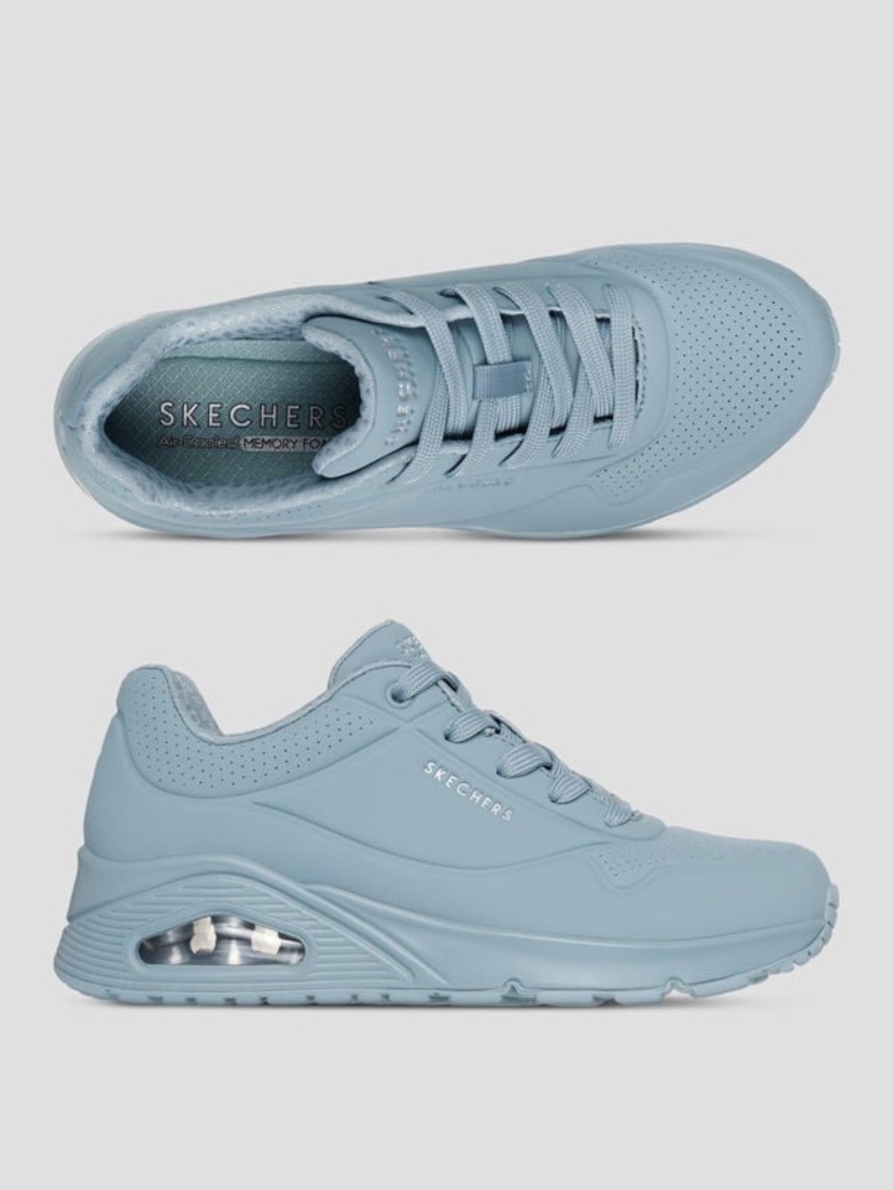 NEW NWT  Women's Skechers Lace Up Sneakers Uno Stand On Air Foam Grey Blue 9.5 M
